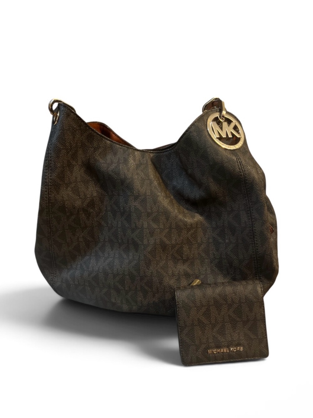Michael Kors Dark Brown Signature Monogram Hobo with Matching Wallet